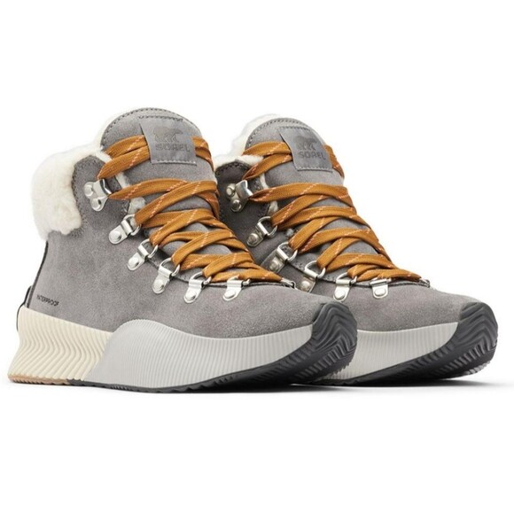 SOREL OUT N ABOUT III CONQUEST WATERPROOF BOOTS FAUX SHEARLING CUFF Gray Size 6 - Picture 2 of 16